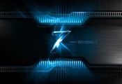 windows seven, blue, металлический фон