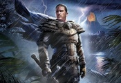 Risen, воин, герой, оружие, ночь, дождь, серьезный