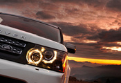 Range rover, белый, авто, закат, горы