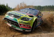 Ford, focus, rs, wrc, ралли, грязь, песок, пыль, скорость, world, rally, championship, форд, фокус, люди, зрители, деревья, лес