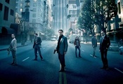Начало, inception, актеры, стоят, город, здания, улица, машины, деревья, сон