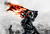 Homefront, флаг, горящий флаг, автомат, боец, война