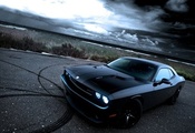 Dodge, challenger, чёрный, дрифт