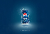 фон, банка, синий, капли, Pepsi