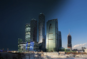 Москва, здания, река, огни, россия