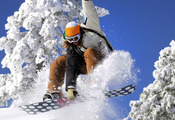 сноуборд, девушка, небо, снег, Snowboard