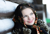 Девушка, Русь, Россия, Платок, Улыбка, Глаза