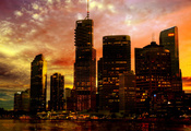 skyscraper, australia, city lights, город, sunset city, wallpaper, Methevas, автралия
