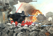 Star Wars, Звёздные Войны, Дарт Вейдер, Штурмовики, 501 легион, Танки, Война, Атака, Световой Меч, Империя, AT-AT