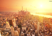 дома, солнце, нью-йорк, небоскрёбы, здания, город, New york