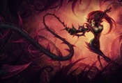 zyra, девушка, лианы, шипы, League of legends, оружие