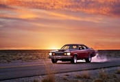 muscle car, дорога, закат, plymouth duster