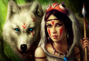 девушка, кровь, Princess mononoke, волк, принцесса мононоке