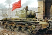танки, город, кв-85, вов, Арт, рисунок, улица, солдаты