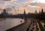 Город, москва, россия, река, набережная, столица
