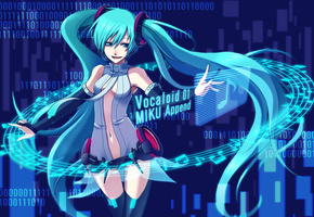 miku append, ноты, hatsune miku, vocaloid, вокалоид, Арт, девушка